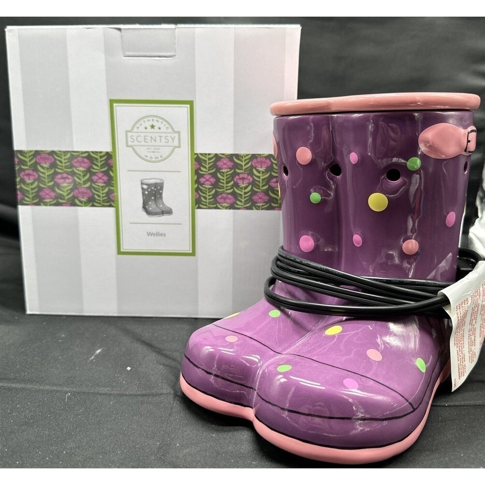 Scentsy Warmer Wellies Purple Polka Dot Rain Boots Retired Works